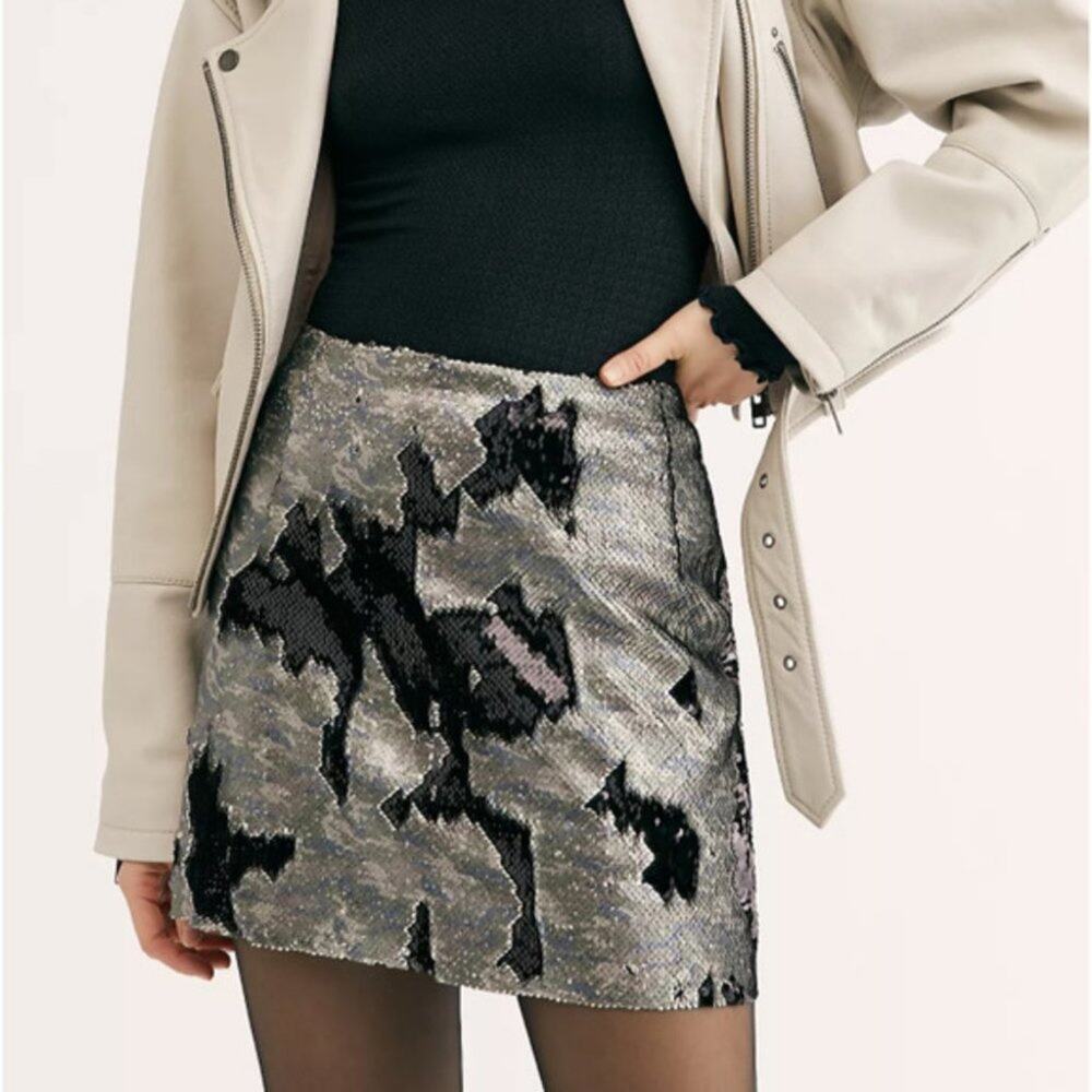 Free People One Sequin Mini Skirt Camo 6 NWT